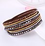 Korean Velvet Jewelry Stud Wrapped Handmade Crystal Rhinestones Paved Fancy Multilayer Pu Leather Bracelet