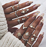 Boho Vintage Gold Star Knuckle Rings for Women Boho Crystal Star Crescent Geometric Female Finger Rings Set Jewelry