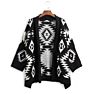 Latest Sales Medium Length Black and White Geometric Diamond Jacquard Cotton Knitting Cardigan Sweater