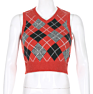 Arrivals Spring Fall Casual Crop Women V-Neck Sleeveless Ladies Plaid Knit Argyle Sweater Vest