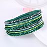 Korean Velvet Jewelry Stud Wrapped Handmade Crystal Rhinestones Paved Fancy Multilayer Pu Leather Bracelet