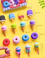 Cute Creative School Student Simulation Ice Cream Donut Erasers Set Kids Cartoon Food Eraser Gift Stationery Supplies 4Pc/Box