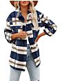 Flannel Plaid Women's Coats Lapel Button Pocket Shirt Jacket Womens Shacket