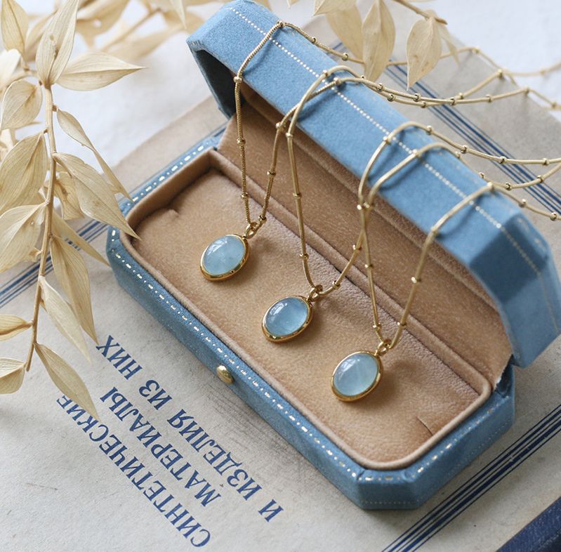 Star Sea Blue Oval Aquamarine Necklace Clavicle Chain