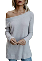 Side Silt One Shoulder off Shoulder Tops for Women Knitted Sweater Slouchy Long Sweatshirt Loose Pullover