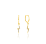 Dainty Stainless Steel Hoops with Diamond Pave Huggie Earrings Non Tarnish Gold Plated Lightning Bolt Charm Earrings