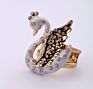 Jz0032 Vintage Enamel White Swan Bird Crystal Pave Gold Plated Finger Female Jewelry Ring for Women