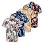 Salessummer Holiday Tropical Shirts Mens Hawaiian Shirts Casual Floral Print Short Sleeve Button down Shirt