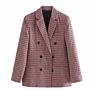 Women's Clothes Lapel Double-Breasted Plaid Jacket Ladies Coat