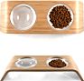 High-End Design Wooden Pet Bowl Elevated Dog & Cat Feeder by Fox & Fern - 4" Raised Pet Bowls Stand from Bamboo Wood