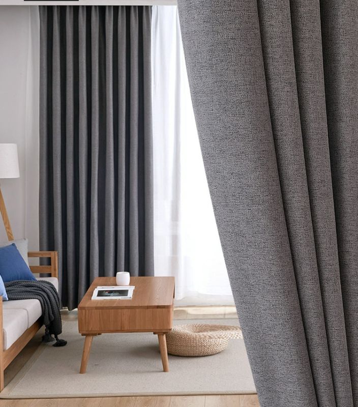 Keewo Double Layer Simple Ready Made Eyelet Ring Style Velvet Linen Light Grey Blackout Curtain