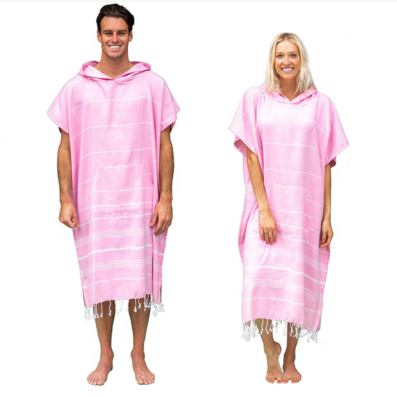 Couple 100% Cotton Turkish Surf Beach Poncho Changing Towel with Tassel