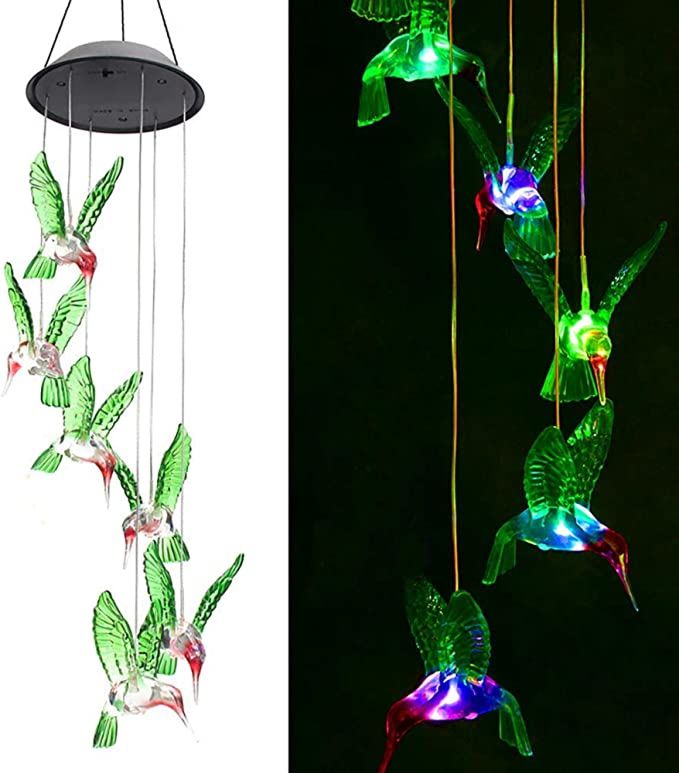 Color Changing Led Mobile Hummingbird Wind Chimes Solar Wind Chime Spiner Spiral Party Decoration Indoor Outdoor Garden Lights