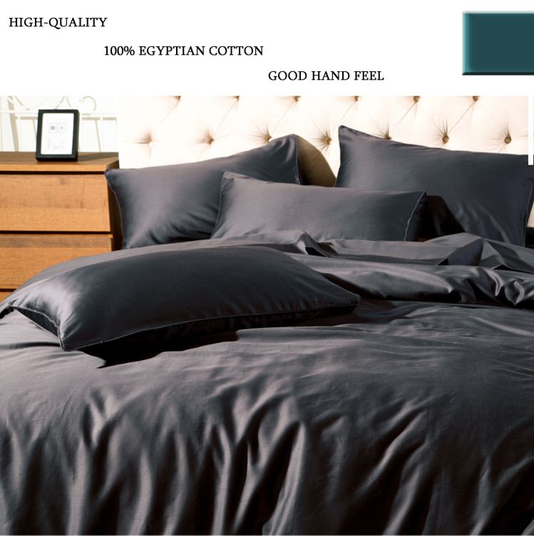 Luxury 100% Egyptian Cotton Duverts Solid Color Satin Bedding Sets Black Bed Set
