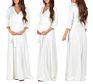 European Solid Color Dress Cross Deep V-Neck Drawstring Waist Three Quarter Sleeve Maternity Long Skirt