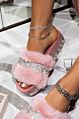 Chunky Platform Fur Slide Slippers for Women with Bling Thick Bottom Female Stylish Footwear Slippers