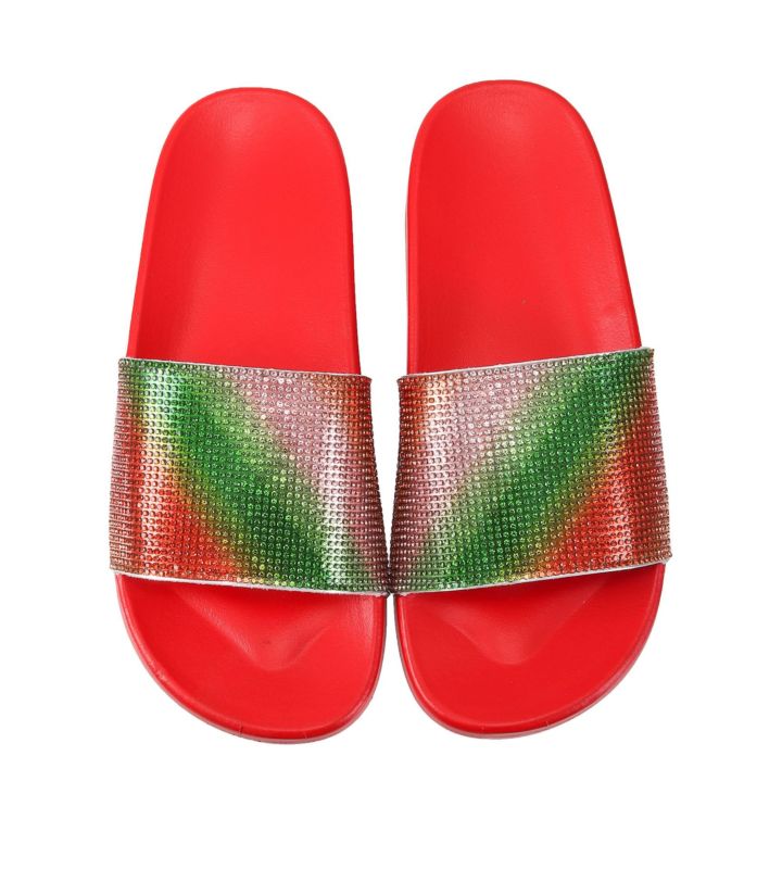 Foreign Trade Women's Shoes and America R Rainbow Rhinestone Flat Sandals Slipper Slides