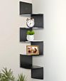 Living Room Decorative Modern 5 Tier Black Mdf Wall Mount Corner Shelves