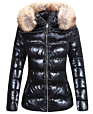 Women's Ultra Lightweight Puffer Coat, Shiny Jacket with Detachable Fur Collar Warmth Outerwear