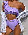 Label Tag Swimwear One Shoulder Bikini Ruffled Swimsuit Beachwear High Waisted Bikini