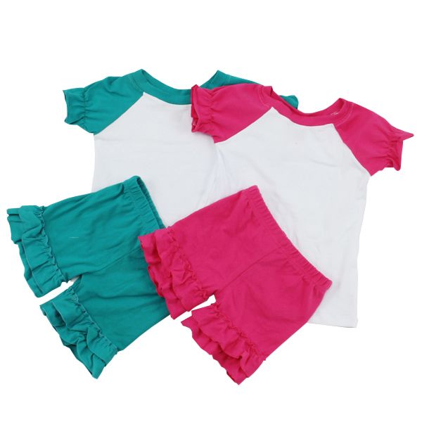 Cotton Kids Clothes Ruffle Shorts Sleeve Shirts O Neck Clothing Set Outfits 2 Piece Shorts Outfits Set for Baby Girls