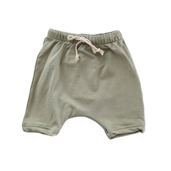 Cozy Sweatpants Drawstrings Army Green French Terry Harem Shorts Kids