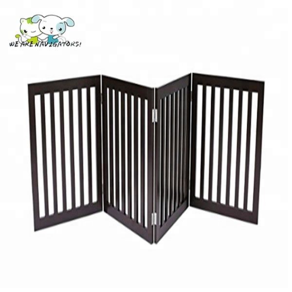 Free-Standing 4 Panels Folding Pet Wooden Gate