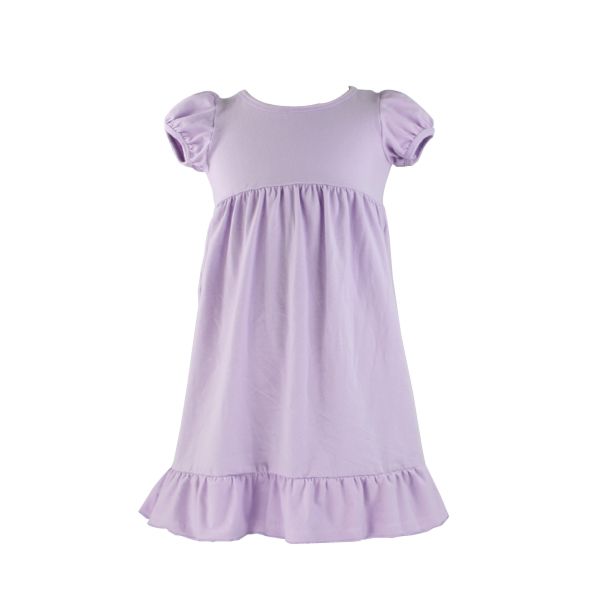 Short Sleeves Blank Embroidered Kids Girls Solid Dress Adorable Smocking Dress with Ruffle