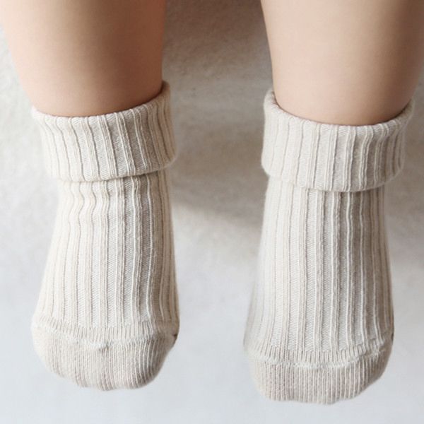 Solid color turn cuff baby booties socks with anti slip