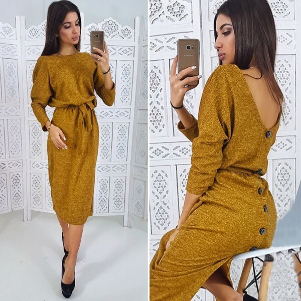 Women Yellow Reversible Wear Elegant Office Bandage Dress with Belt
