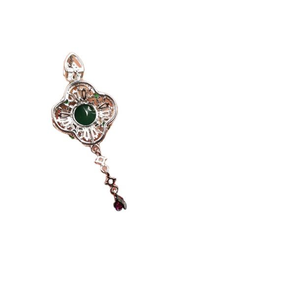 Jade 925 Silver Inlaid Green Chalcedony Egg-Shaped Pendant Emerald Green Agate Pendant Female Jade Pendant