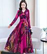 Cross Border Women's Long Sleeve Waist Cut Flower Dress Autumn over Knee Ice Silk Young Women Dress