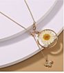 Customized Long Gold Chain Tassel Pendant Choker Adjustable Clasp Resin Pressed Dried Flowers Daisy Jewelry Necklace
