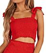 Women's Frill Smocked Crop Tank Top Bow Tie Strap Shoulder Bandeau Stretch Tube Top